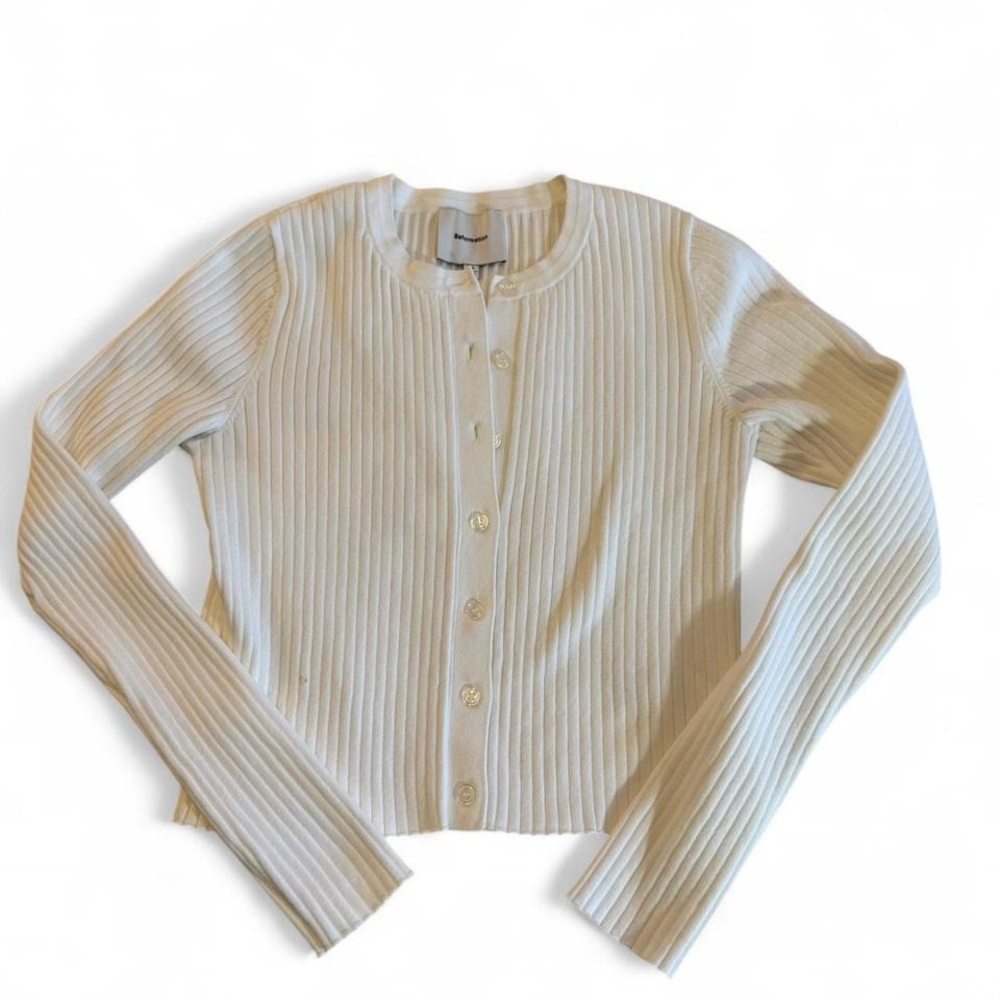 Reformation Cream Ribbed Button-Front Cardigan - Picture 8 of 16